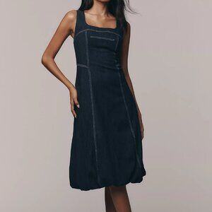 Pilcro Square-Neck Denim A-Line Midi Dress